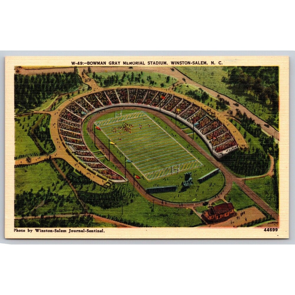 Vintage Linen Postcard Bowman Gray Memorial Stadium Winston-Salem NC W-49 Unused